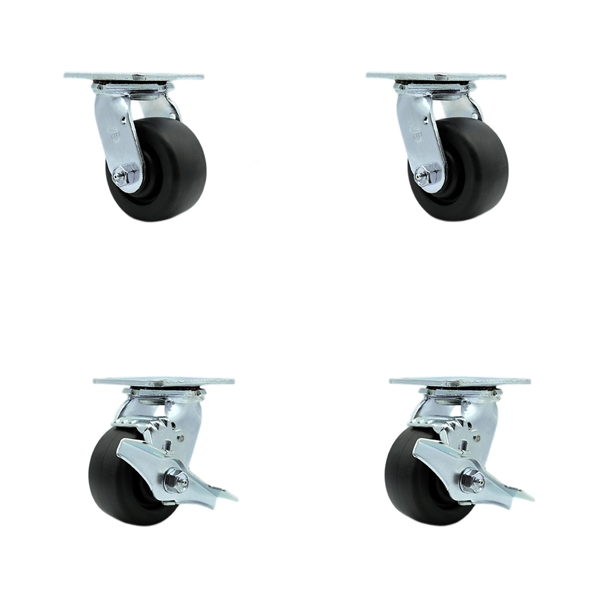 Service Caster, 4in. x 2in. Plate Casters, Wheel Diameter 4 in, Caster Type Swivel, Package (qty.) 4, Model# SCC-SS30S420-POB-BSL-2-TLB-2